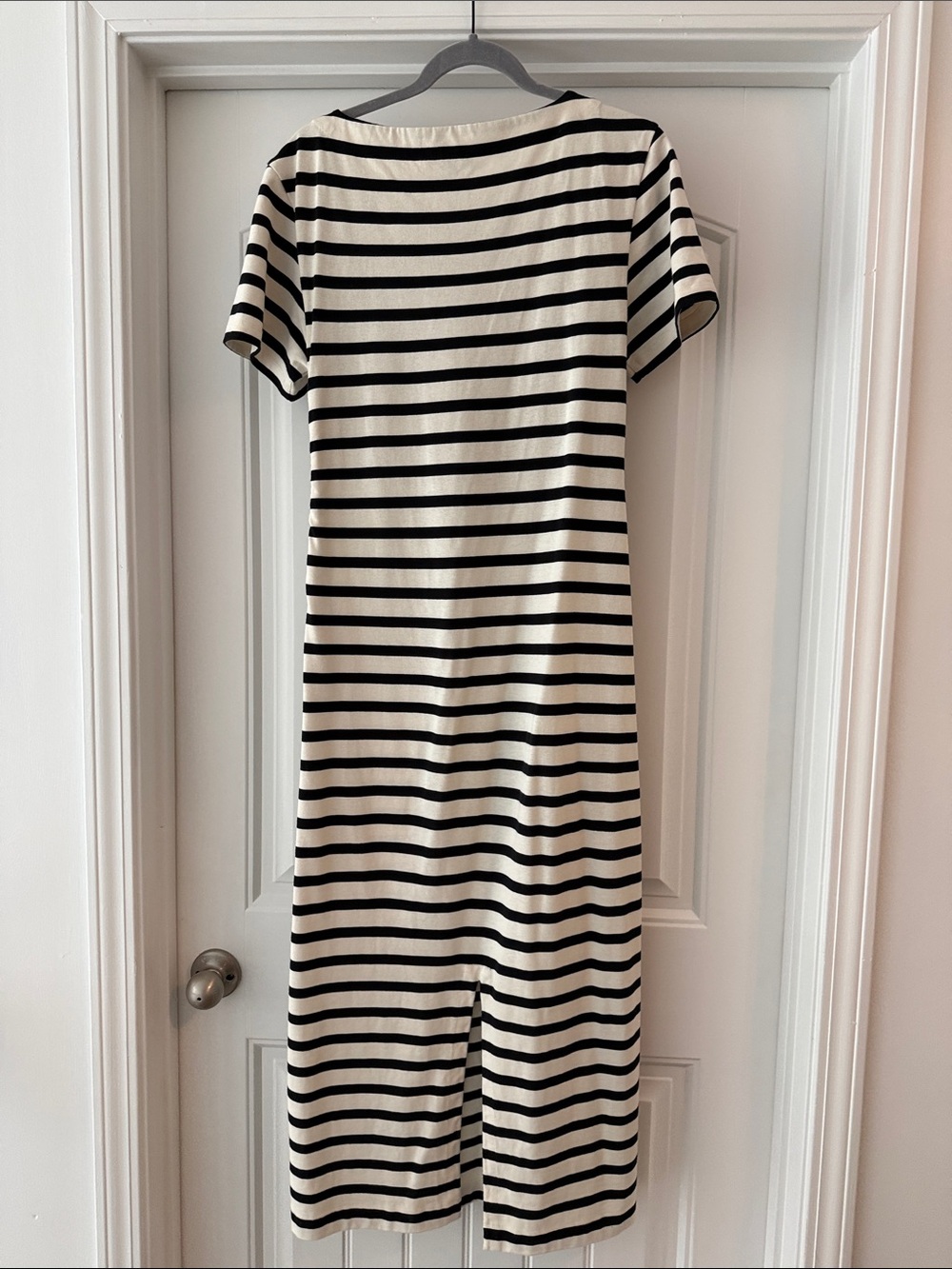 J. Crew Black and Cream Striped Short-Sleeve Midi Dress - Picture 2 of 3